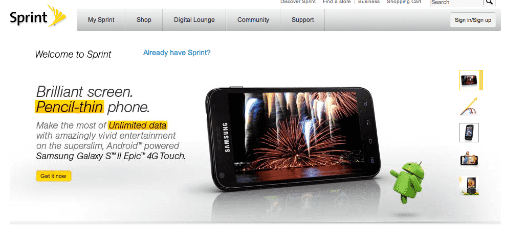 Sprint homepage